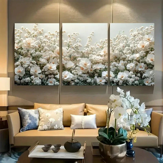 3pcs Vibrant White Flower Landscape Metal Print Ready to Hang Art