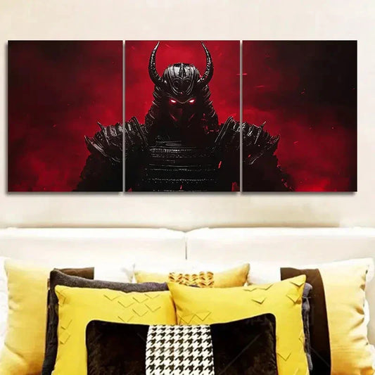 3pcs Crimson Warrior with Black Horns Wall Art Set Canvas Framed 40x60cm - High Quality Print 100% Australian Made Wall Canvas Ready to Hang