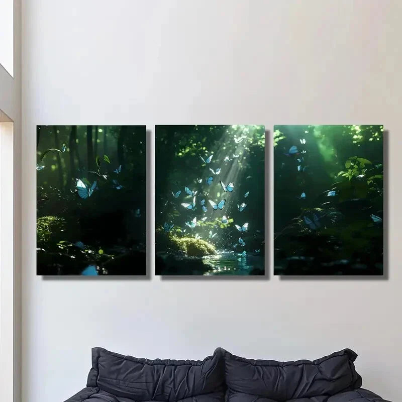 3pcs Butterfly, Butterfly Wings, Forest Style, Metal Print Ready to Hang Art