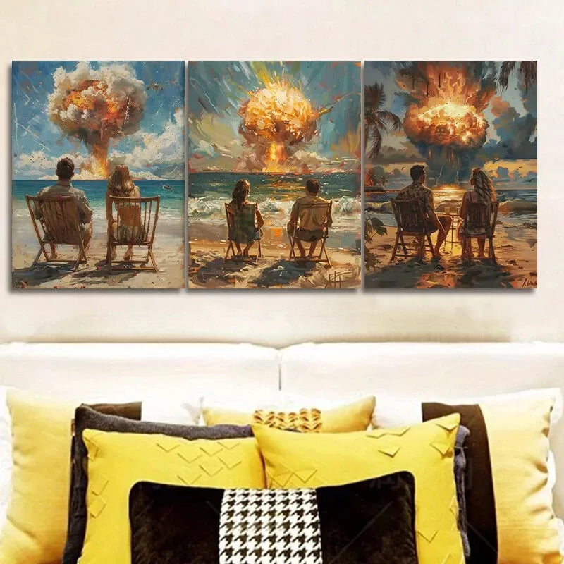 3pcs Dating Couple In The Beach An Explosion Wall Art Set Canvas Framed 40x60cm - High Quality Print 100% Australian Made Wall Canvas Ready to Hang