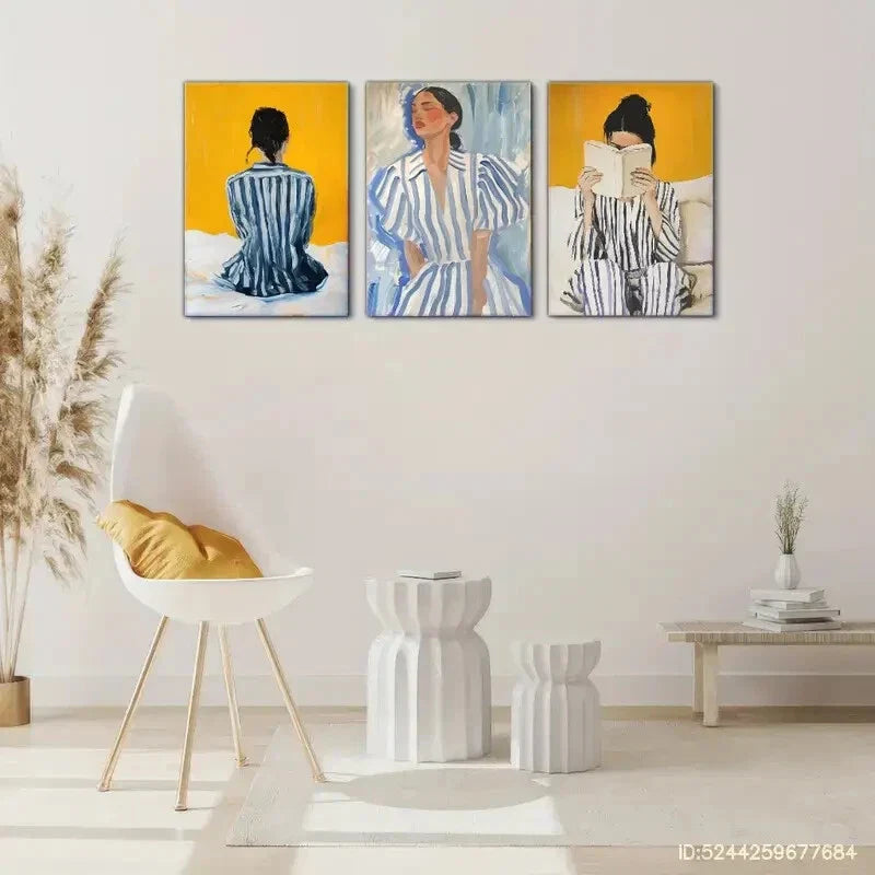 3pcs Colorful Stripes Art Print Abstract Feminine Metal Print Ready to Hang Art