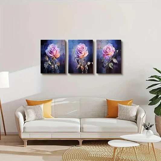 3pcs Rose Flowers Vintage Posters Metal Print Ready to Hang Art