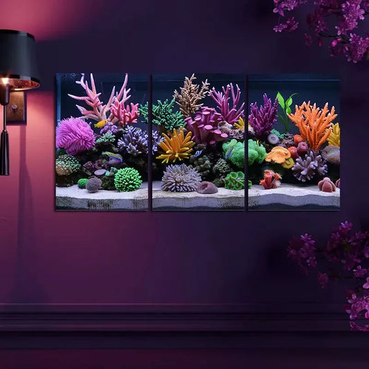 3pcs Vibrant Coral Reef Aquarium with Colorful Art Canvas Framed 40x60cm - High Quality Print 100% Australian Made Wall Canvas Ready to Hang