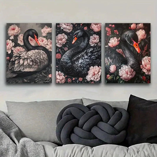 3pcs Very elegant black swan Art Painting Metal Print Ready to Hang Art
