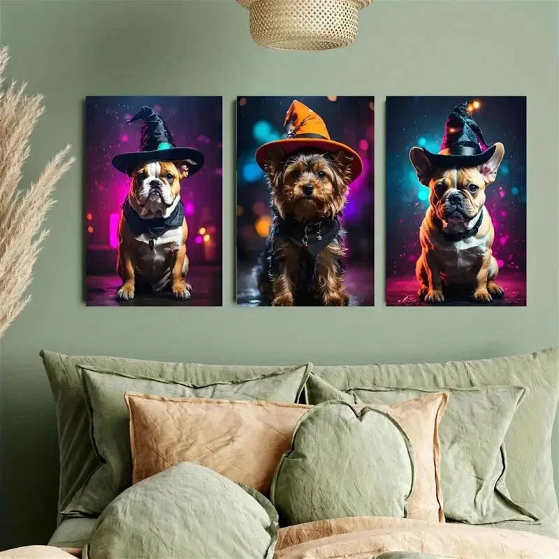 3pcs Bulldog, Yorkshire Terrier, French Bulldog Metal Print Ready to Hang Art