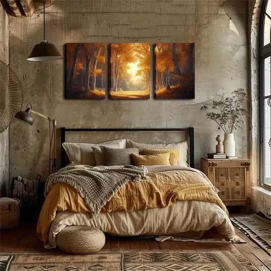 3pcs Autumn Woods And Sunshine Wall Art Set Canvas Framed 40x60cm - High Quality Print 100% Australian Made Wall Canvas Ready to Hang