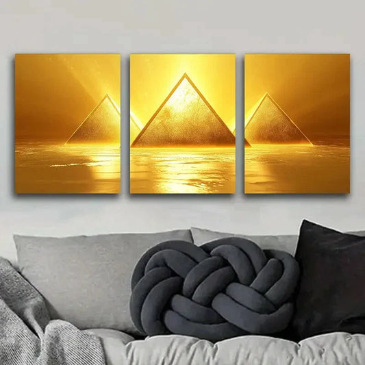 3pcs A glowing yellow triangle Metal Print Ready to Hang Art