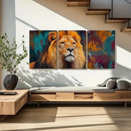 3pcs Lion Artwork Vibrant Colors Abstract Metal Print Ready to Hang Art