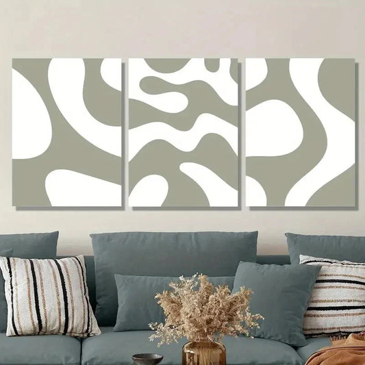 3pcs Sage green painting, simple grass green Metal Print Ready to Hang Art