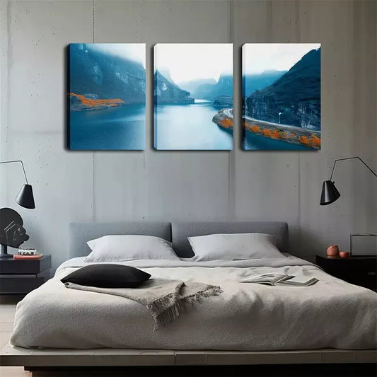 3pcs Great Mountain River Landscape Pictures Wall Art Set Canvas Framed 40x60cm - High Quality Print 100% Australian Made Wall Canvas Ready to Hang