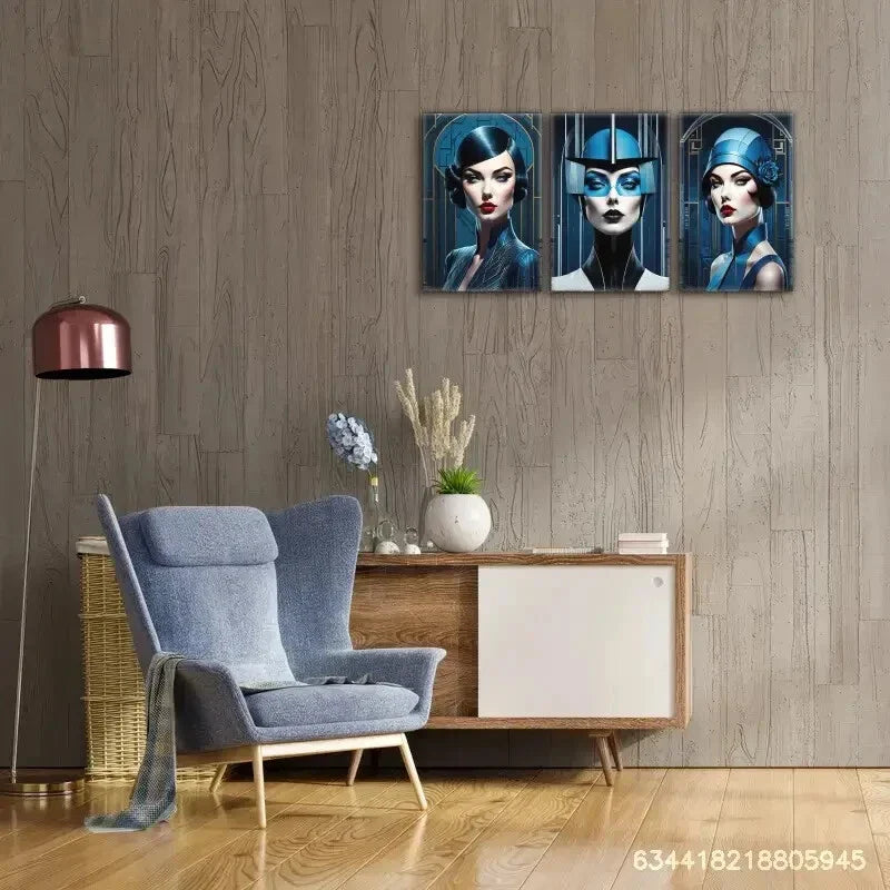 3pcs Beauty Portrait, Art Deco Portrait Metal Print Ready to Hang Art