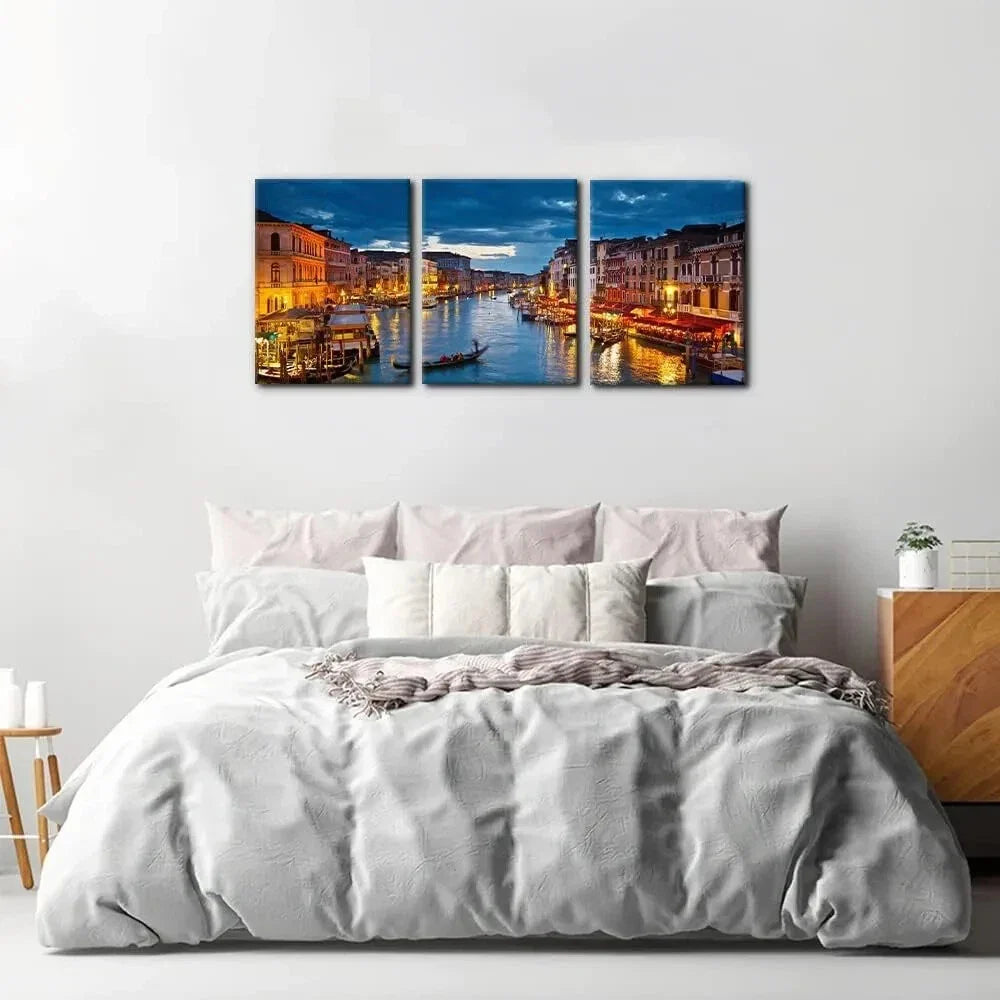 3pcs Venice Nature River Mountain Metal Print Ready to Hang Art