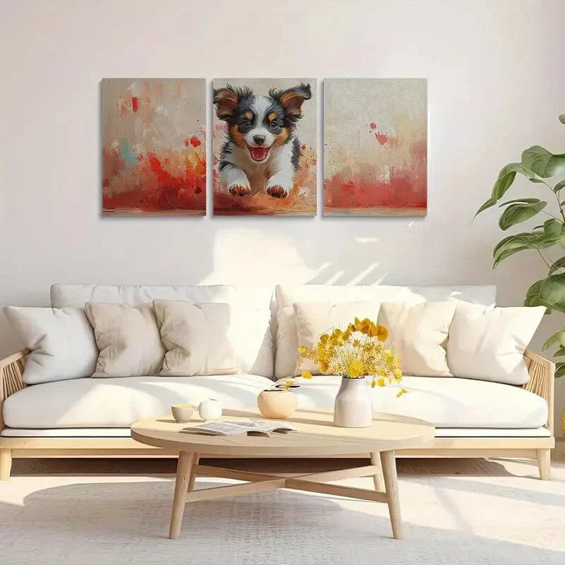 3pcs Vibrant Abstract Playful Dog Metal Print Ready to Hang Art