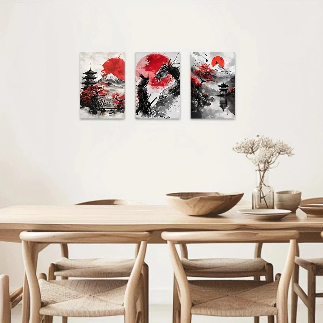 3pcs Samurai Japanese Culture Metal Print Ready to Hang Art