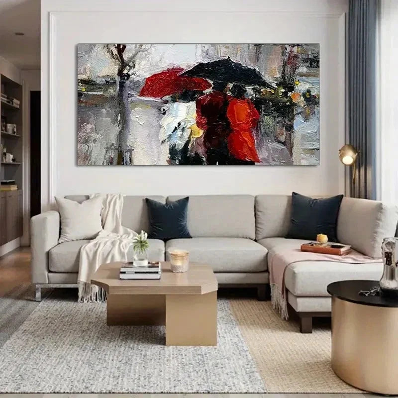 Rainy Day Umbrella Scene Wall Art Canvas Office Home Room Framed 120x60cm