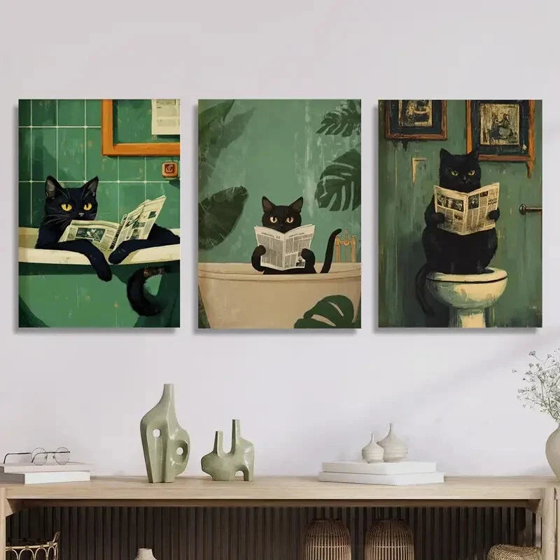 3pcs Deco Black Cat Canvas printing painting Wall Art Set Canvas Framed 40x60cm - High Quality Print 100% Australian Made Wall Canvas Ready to Hang