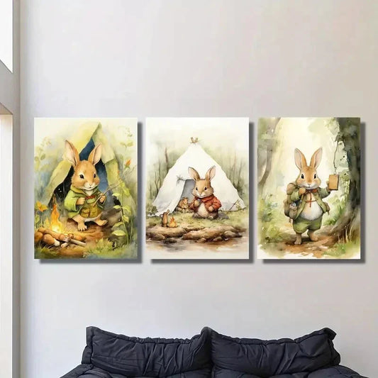 3pcs Deco Classic Modern Cartoon Bunny Metal Print Ready to Hang Art