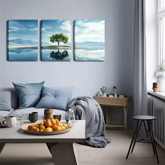 3pcs Tree Reflected In The Lake Wall Art Set Canvas Framed 40x60cm - High Quality Print 100% Australian Made Wall Canvas Ready to Hang