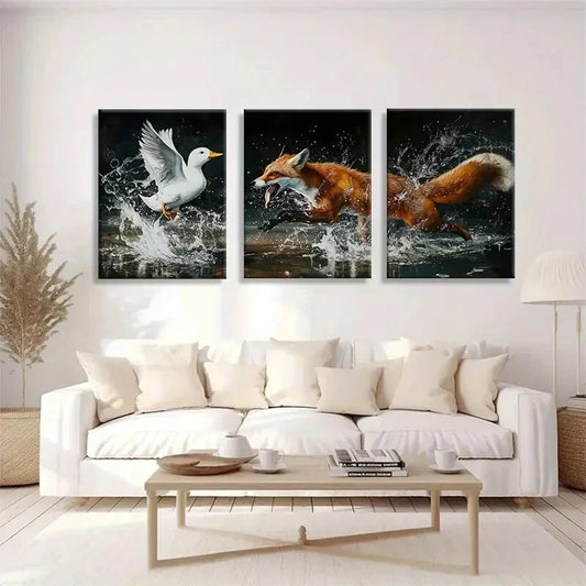 3pcs Vibrant Nature Scene with Splash Water Metal Print Ready to Hang Art