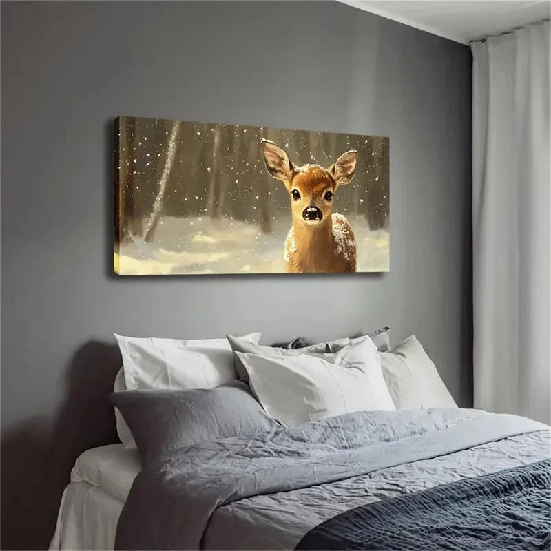 Head Of A Deer Snowflakes Wall Art Canvas Office Home Room Framed 120x60cm