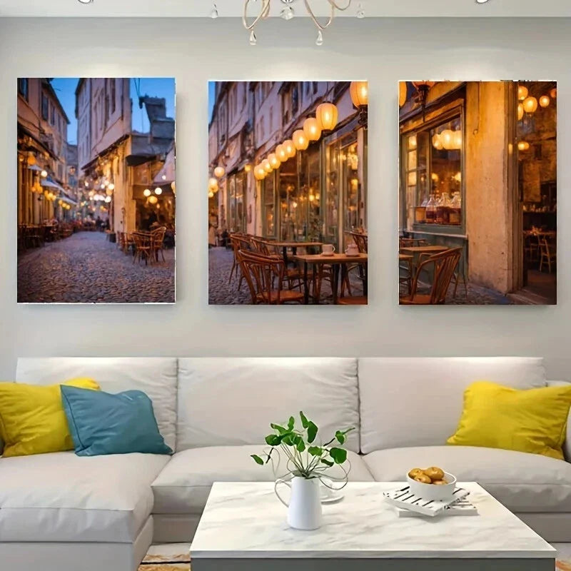 3pcs A Cobblestone Street Lined White Wolf Metal Print Ready to Hang Art
