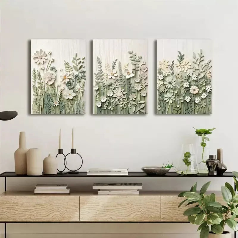 3pcs Modern Light Green Floral Canvas Framed 40x60cm - High Quality Print 100% Australian Made Wall Canvas Ready to Hang