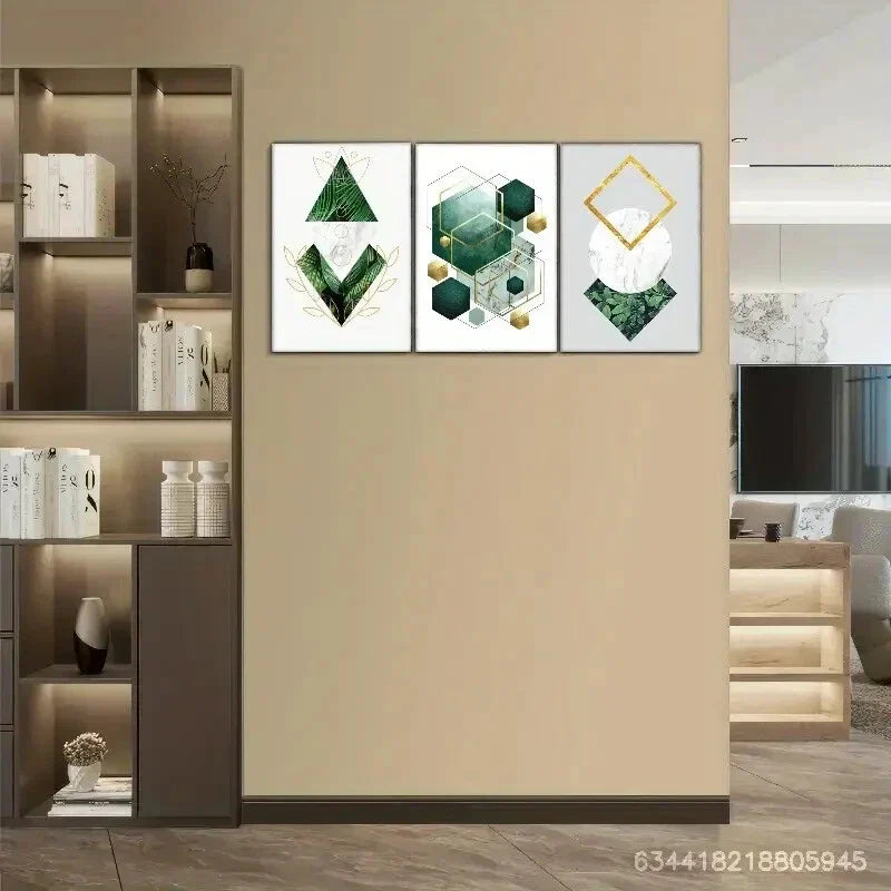 3pcs Versatile Spaces Created-Emerald green Metal Print Ready to Hang Art