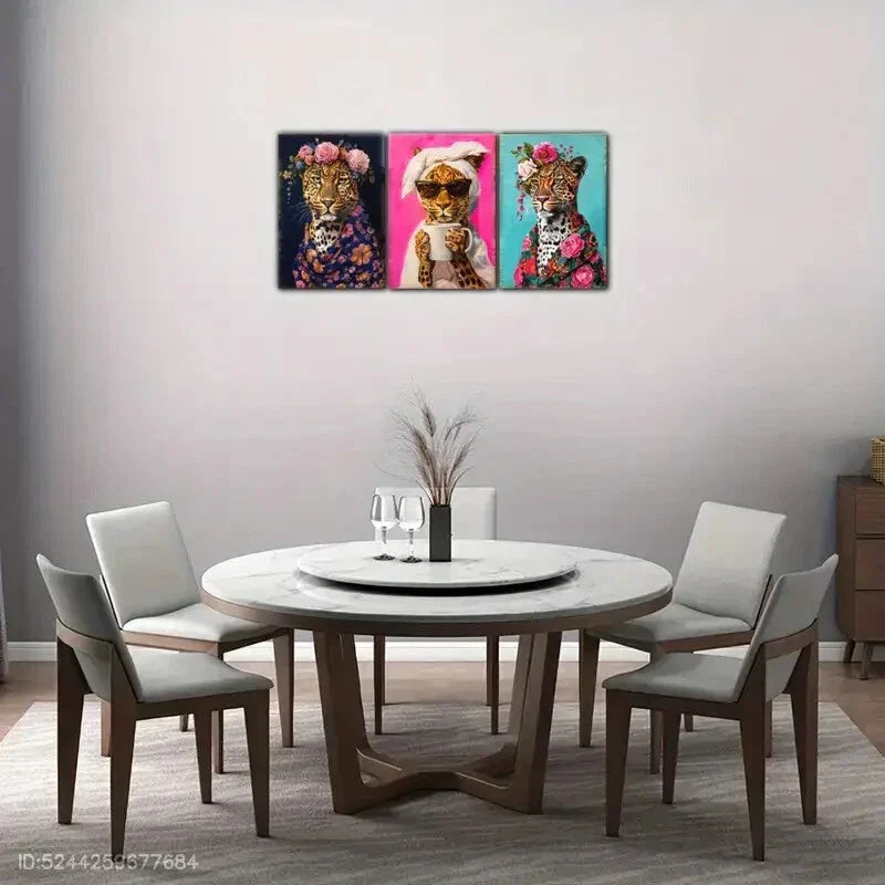 3pcs Cheetah Funny And Cute Animal Cheetah with Metal Print Ready to Hang Art