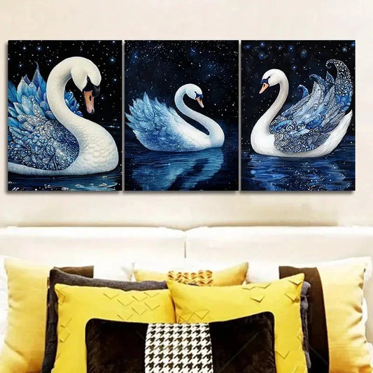 3pcs magnificent white swan Painting Wall Art Set Canvas Framed 40x60cm - High Quality Print 100% Australian Made Wall Canvas Ready to Hang