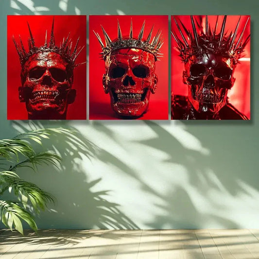 3pcs Gothic Crown Design, Skeleton Punk Wall Art Set Canvas Framed 40x60cm -High Quality Print 100% Australian Made Wall Canvas Ready to Hang