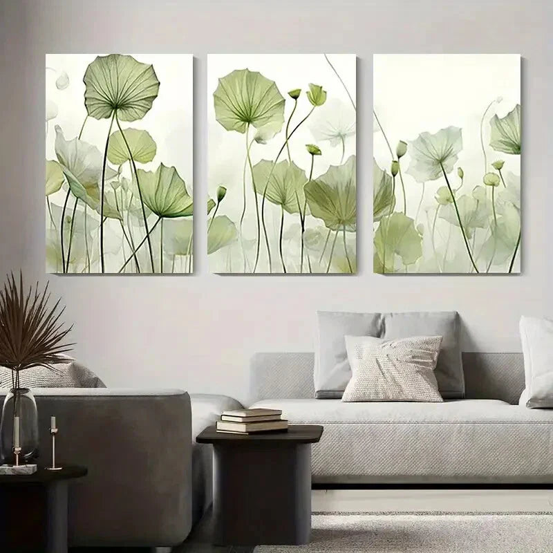 3pcs Serene Green for Lotus Leaves Abstract Metal Print Ready to Hang Art