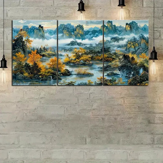 3pcs Chinese Style Landscape Painting Canvas Framed 40x60cm - High Quality Print 100% Australian Made Wall Canvas Ready to Hang