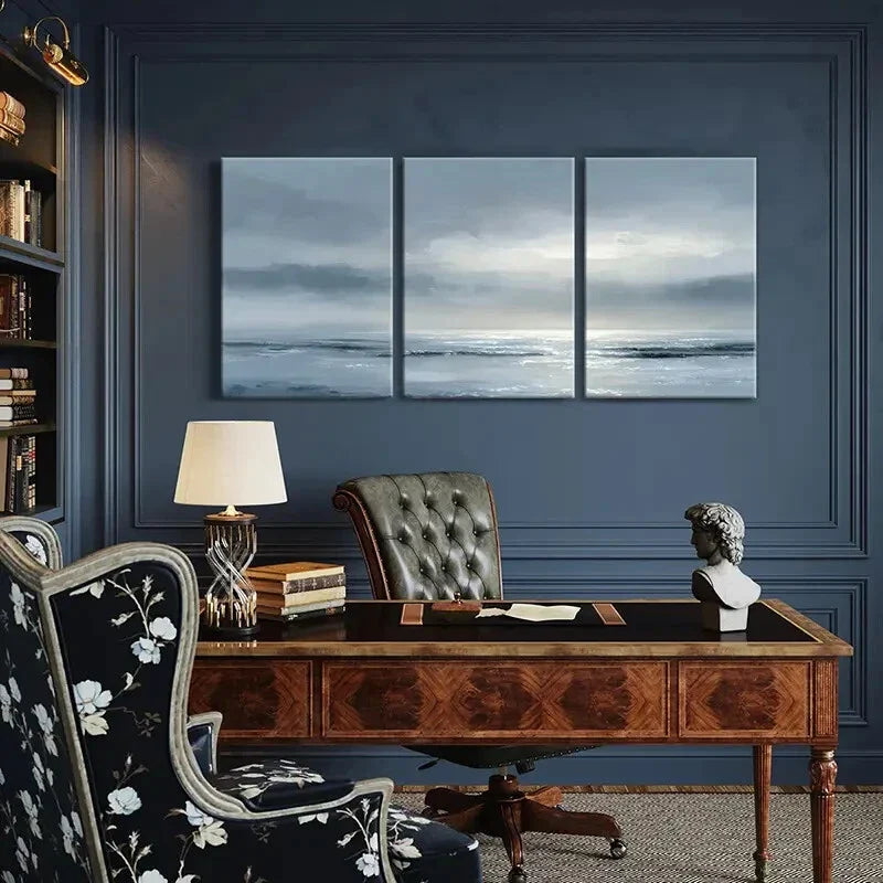3pcs Abstract Ocean Waves Cloudy Sky Serene Metal Print Ready to Hang Art