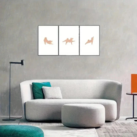 3pcs Minimalist Shiba Inu Yoga Canvas Art Prints Metal Print Ready to Hang Art