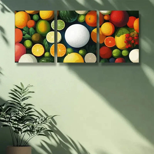 3pcs Snowball, fruit Art Painting Metal Print Ready to Hang Art