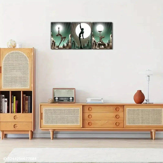 3pcs Space Artistic Sculpture and City Poster Metal Print Ready to Hang Art