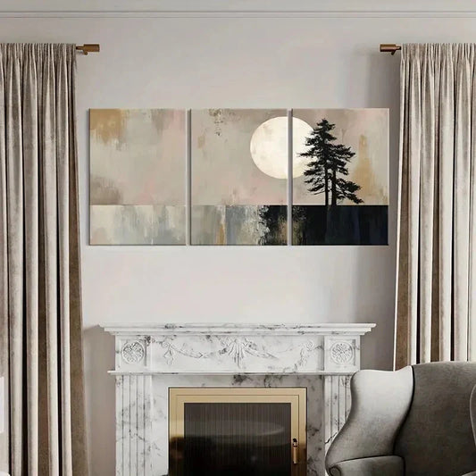 3pcs Moonlit Night Silhouette Trees Abstract Lands Metal Print Ready to Hang Art