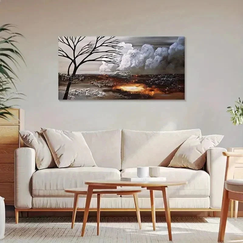 Stormy Sky Tree Abstract Gray Wall Art Canvas Office Home Room Framed 120x60cm