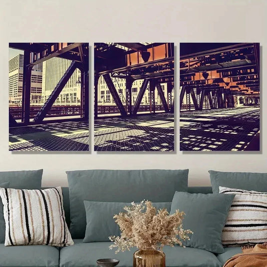 3pcs Chicago Illinois print, bridge Metal Print Ready to Hang Art