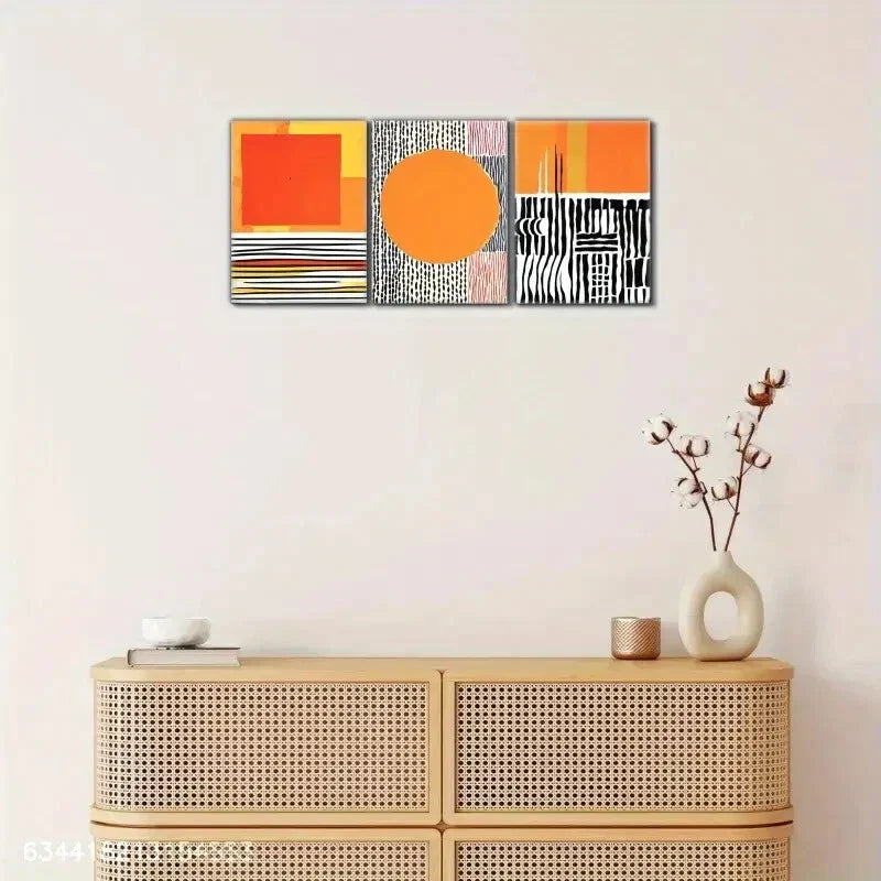 3pcs Geometric &Line Designs Orange Yellow Palette Metal Print Ready to Hang Art