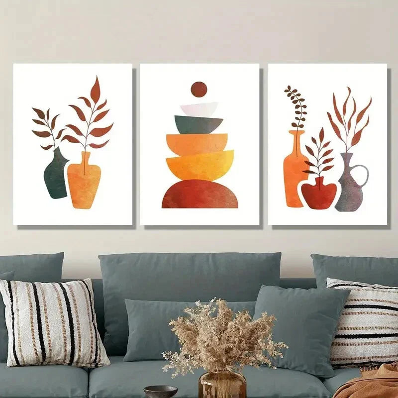3pcs Abstract, modern circle balance, floral Metal Print Ready to Hang Art