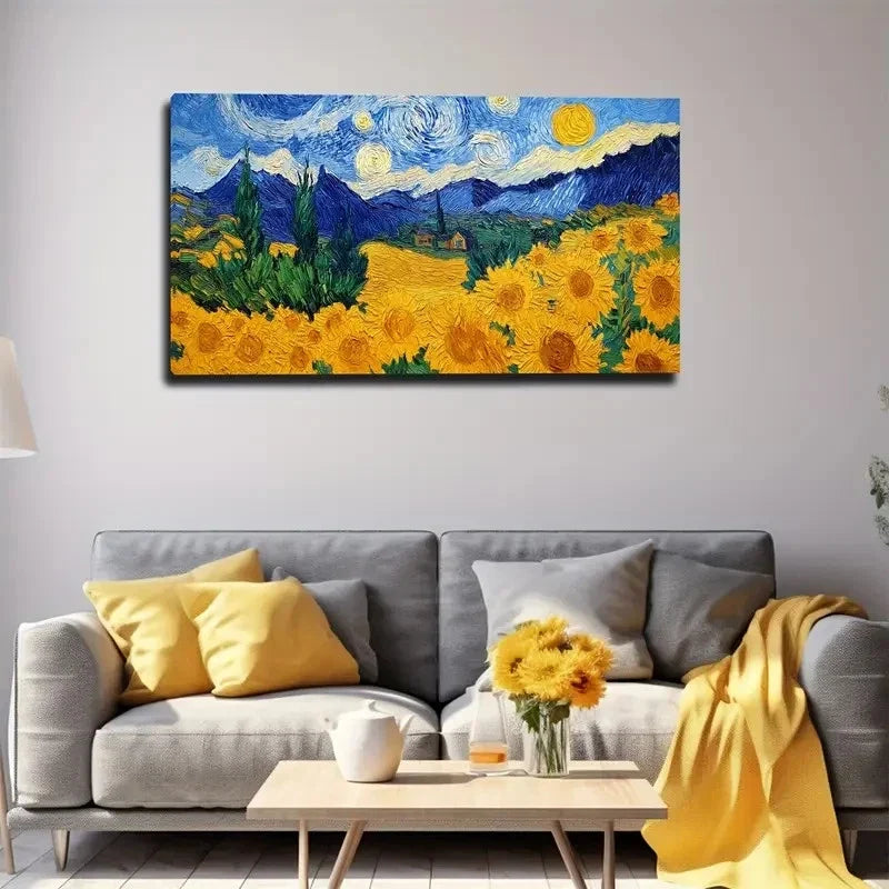 Sunflower Modern Bohemian Wall Art Canvas Office Home Room Framed 80x45cm