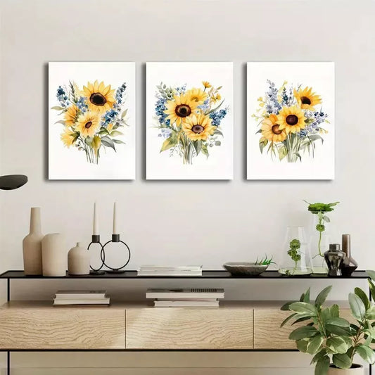 3pcs Rustic Art Of Sunflowers Canvas Framed 40x60cm - High Quality Print 100% Australian Made Wall Canvas Ready to Hang