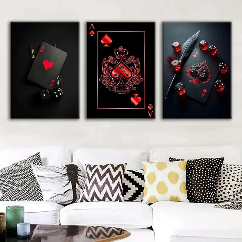 3pcs dice poker art wall painting, Metal Print Ready to Hang Art