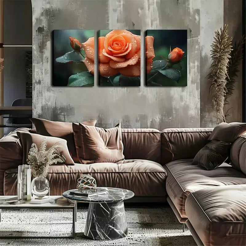 3pcs A Blooming Orange Rose Wall Art Set Canvas Framed 40x60cm - High Quality Print 100% Australian Made Wall Canvas Ready to Hang