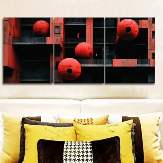 3pcs The red ball on the wallWall Art Set Canvas Framed 40x60cm - High Quality Print 100% Australian Made Wall Canvas Ready to Hang