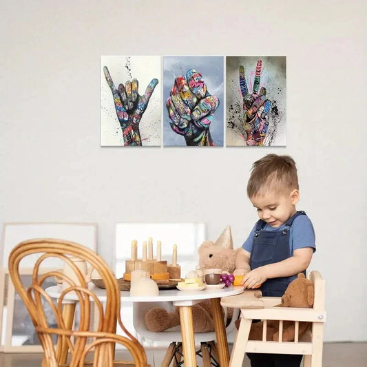 3pcs Colorful Graffiti Style Metal Print Ready to Hang Art