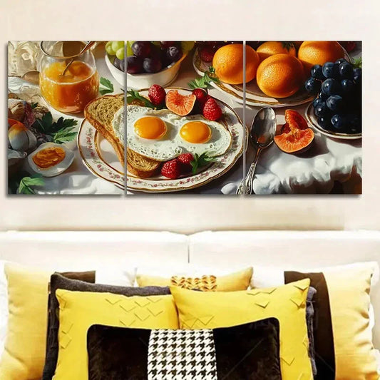 3pcs Delightful breakfast eggs Wall Art Set Canvas Framed 40x60cm - High Quality Print 100% Australian Made Wall Canvas Ready to Hang