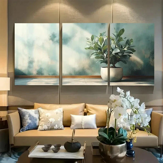 3pcs Abstract Olive in a Pot Metal Print Ready to Hang Art