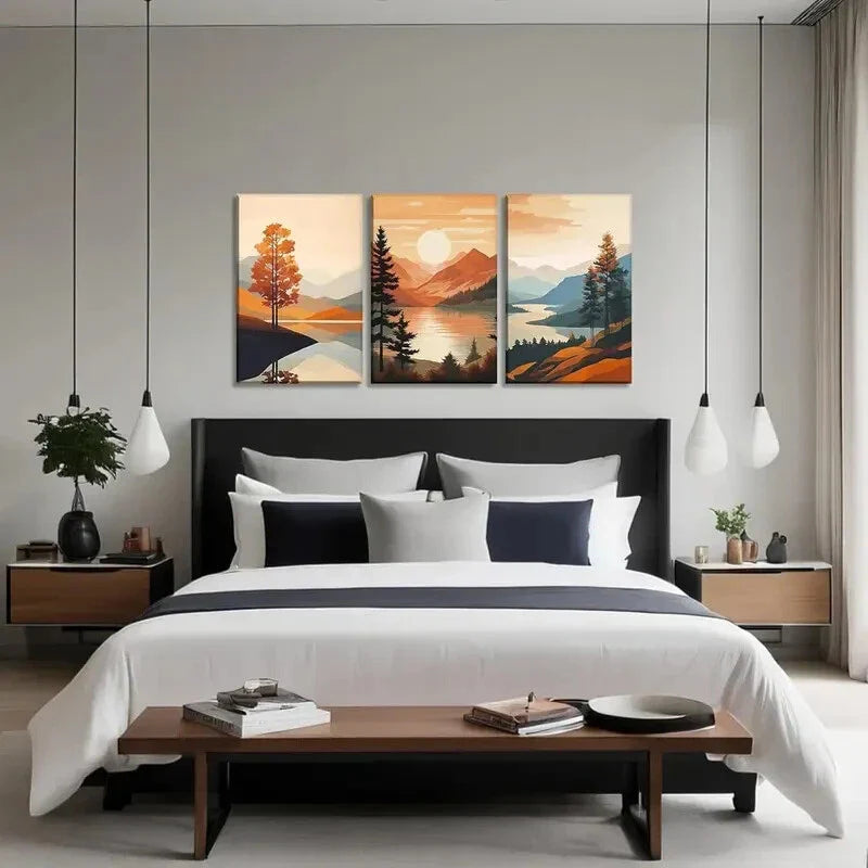 3pcs Forest Landscape Pictures Sunset Metal Print Ready to Hang Art
